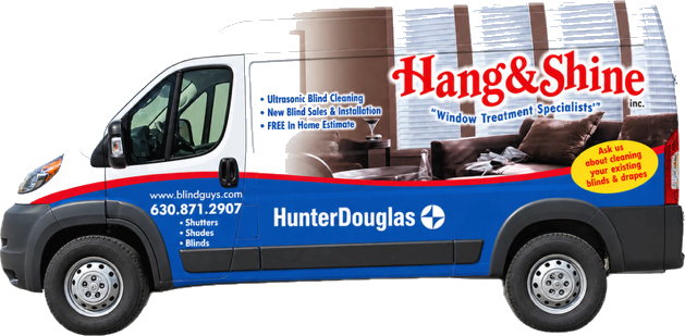 The Hang & Shine van &mdash; ultrasonic blind cleaning, new blind sales and installation, free in-home estimate